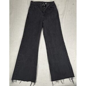 Ragged Jeans Womens 26 Black‎ Wide Leg Distressed Raw Hem High Rise Turkey Denim